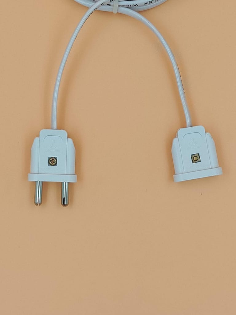 INDRICO 2 Pin Male Female Socket Flexible Flat Cable Wire Extension Cord for Multi-Purpose Use Home Wall D?cor, Diwali Christmas Decoration White/Black/Grey PVC