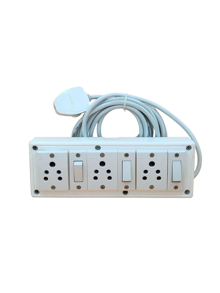 INDRICO Junction Box with Individual Switch 3+3 (Max. rating 1200W) PVC White Pack of 1