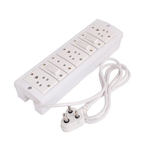 INDRICO Spike Guard 2 M Fitted with Anchor Switches (3 Switches+3 Socket+ 1 Two Pin) (White)
