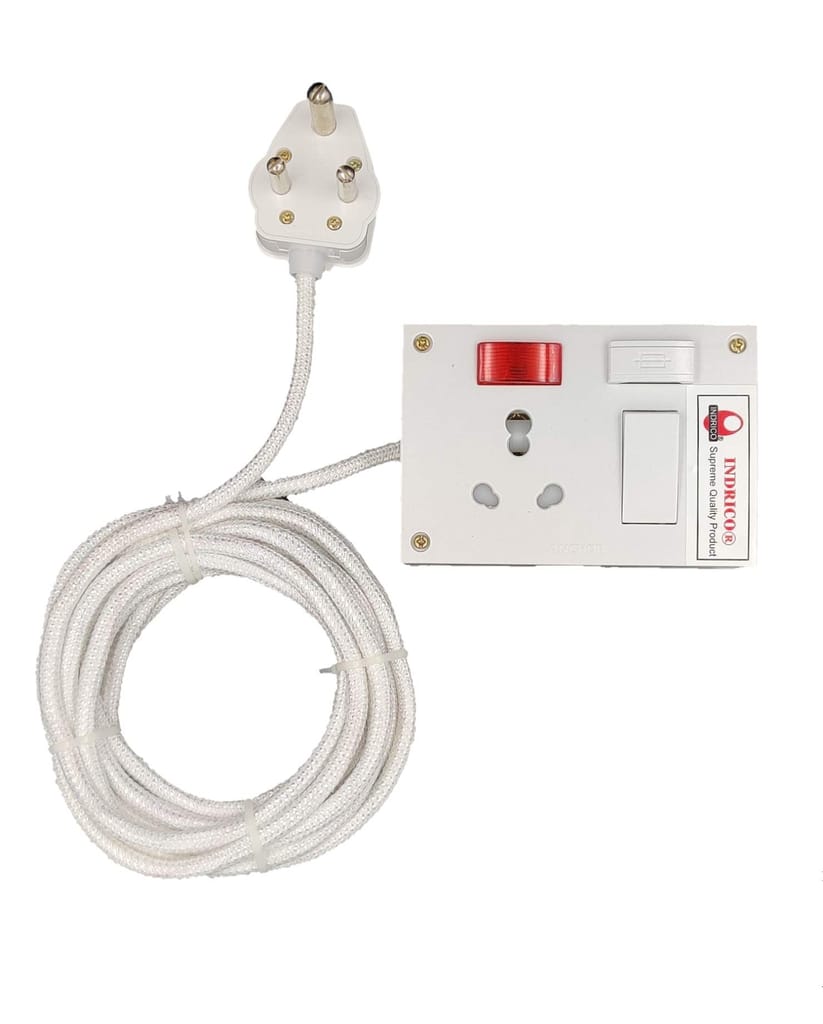 INDRICO? 16a Extension Boards with Switch Polycarbonate, Indicator & Fuse with Cloth Cable White (Pack of 1)