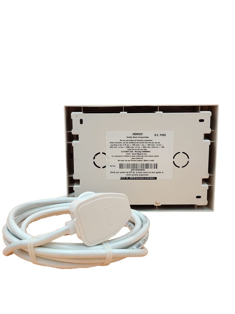 INDRICO 16amps Multi Socket Extension AC Switch Board 15amp with MCB 20A 15A 6A Multi Outlet Box Plug with Copper Cord Heavy Duty Wall Mounted White Pack of 1