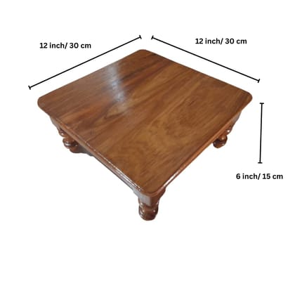 Gajanan Furniture Teak Wood Pooja Chowki(12x12x6) (Small)