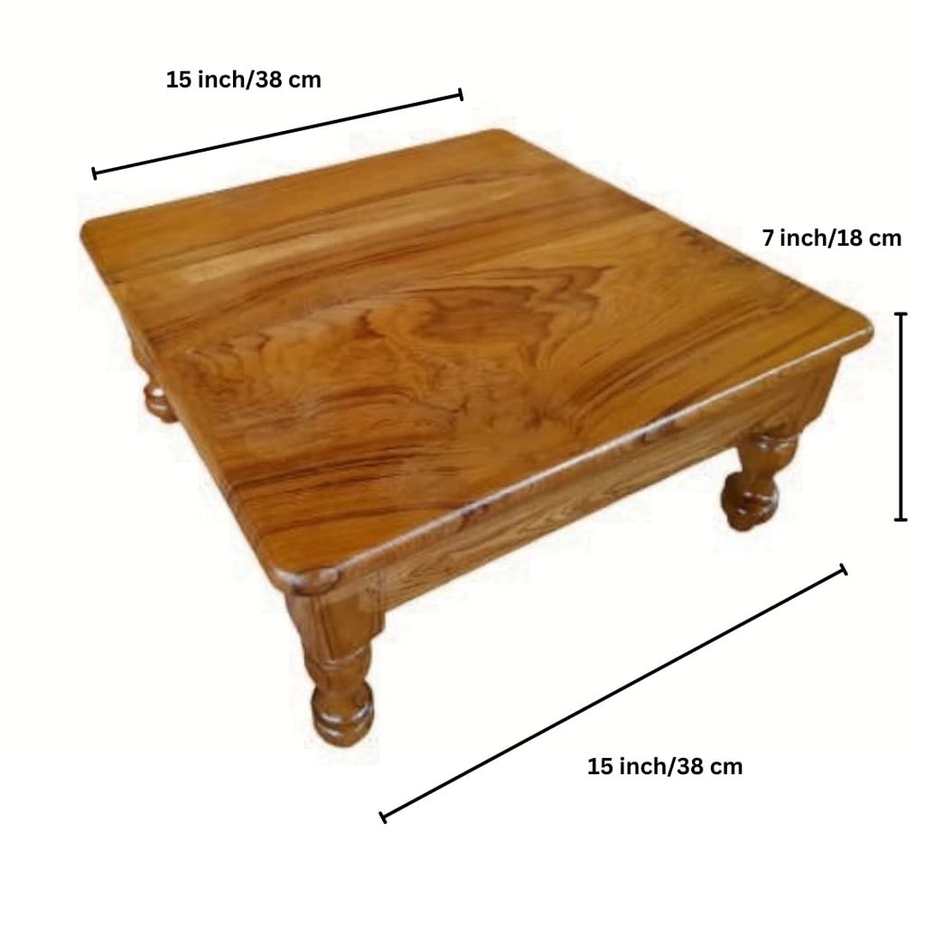 Gajanan Furniture Teak Wood Pooja Chowki(15x15x7) (Medium)