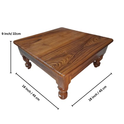 Gajanan Furniture Teak Wood Pooja Chowki(18x18x9) (Large)