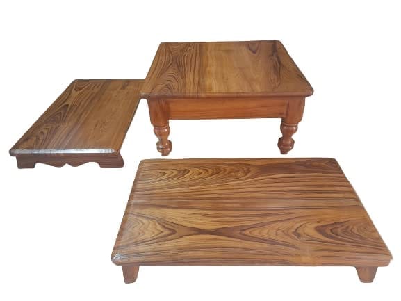 Gajanan Furniture Teak Wood Pooja Chowki and Asana Set