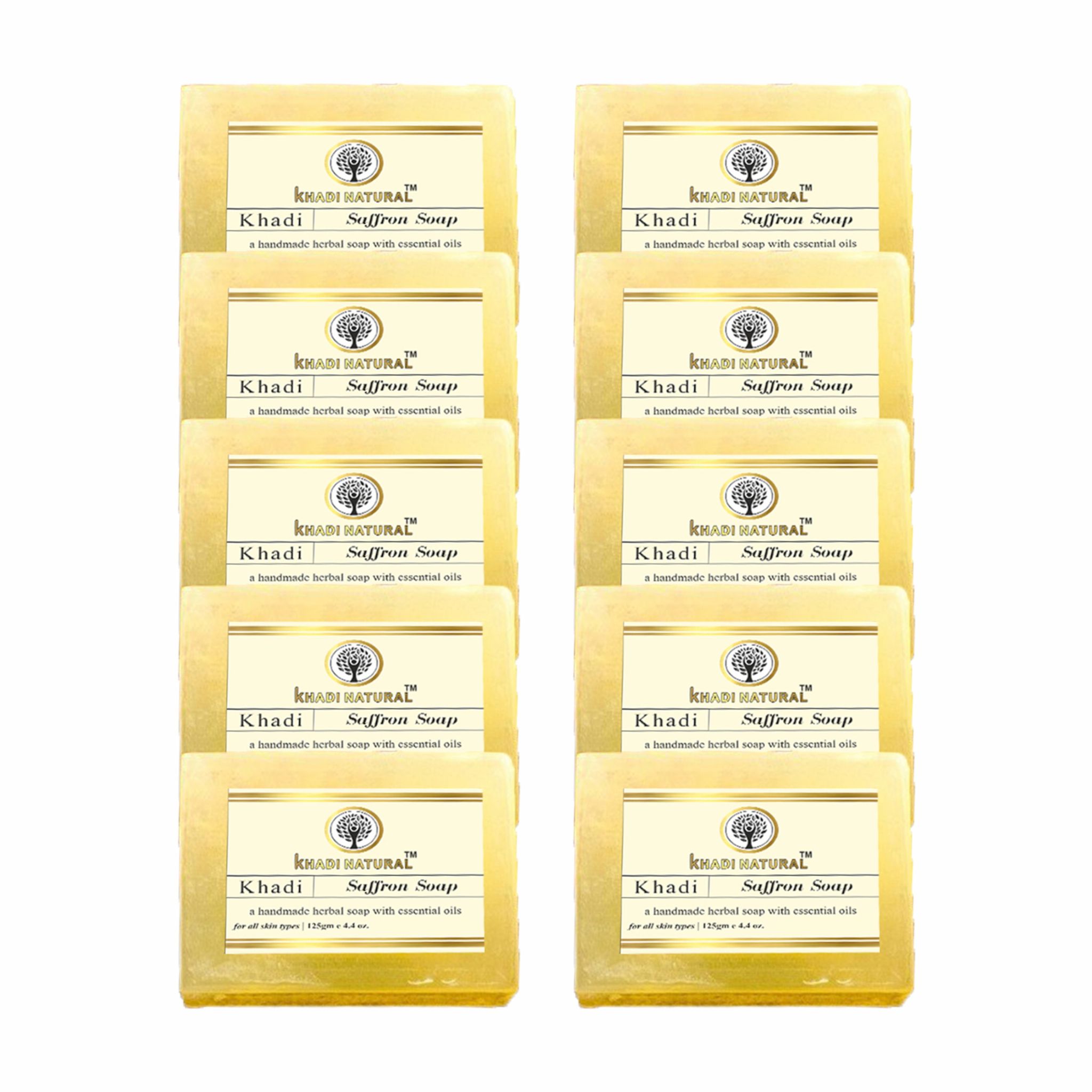 Khadi Natural Saffron Soap 125g (Pack of 10) - Saffron-Infused Radiance for Skin Care