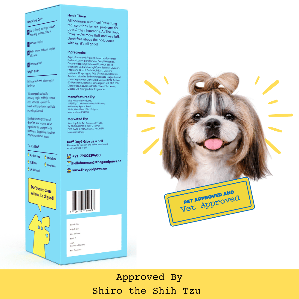 The Good Paws Ruffunzel Long Coat Shampoo and Conditioner | Reduces Tangles | Made Safe | Dog Shampoo for Shih Tzu, Golden Retriever, German Shepherd | All Natural | Restores Shine | 250 ml