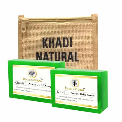 Khadi Natural Jute Neem Tulsi Soap 125g (Pack of 2) - Eco-Friendly Herbal Cleansing`