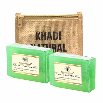 Khadi Natural Jute Mint Soap 125g (Pack of 2) - Refreshing Herbal Cleanse in Eco-Friendly Packaging