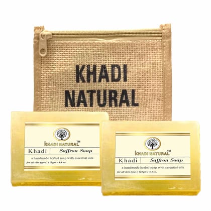 Khadi Natural Jute Saffron Soap 125g (Pack of 2) - Saffron-Infused Herbal Cleanse in Eco-Friendly Packaging