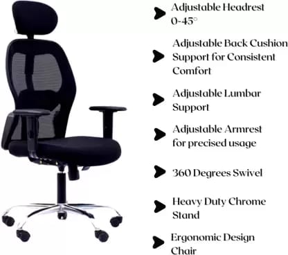 Back Gaming & Computer Revolving Chair Mesh Office Adjustable Arm Chair (Black)