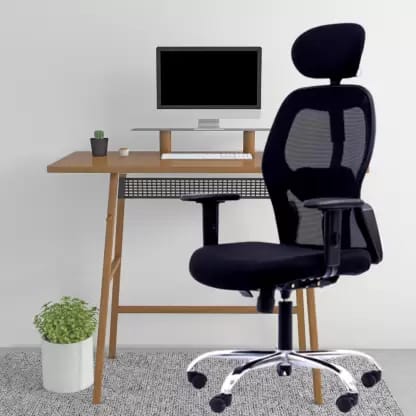 Back Gaming & Computer Revolving Chair Mesh Office Adjustable Arm Chair  (Black)