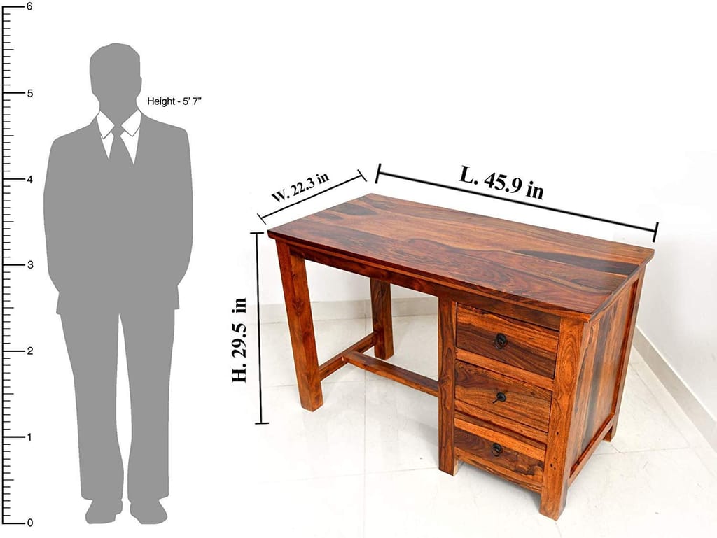 SHEESHAM WOOD WRITING STUDY TABLE AND COMPUTER WORKSTATION DESK FOR HOME AND OFFICE (HONEY FINISH)