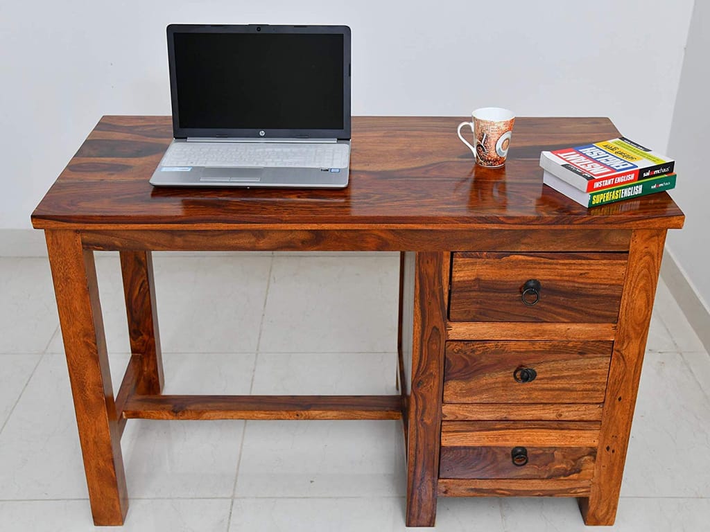 SHEESHAM WOOD WRITING STUDY TABLE AND COMPUTER WORKSTATION DESK FOR HOME AND OFFICE (HONEY FINISH)