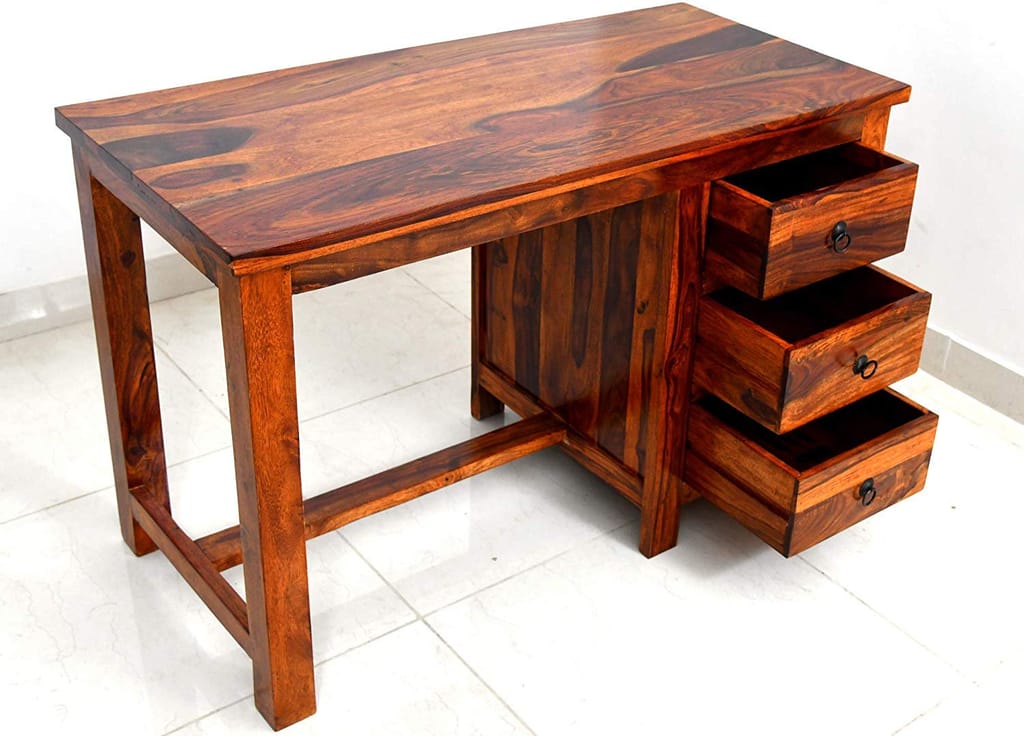 SHEESHAM WOOD WRITING STUDY TABLE AND COMPUTER WORKSTATION DESK FOR HOME AND OFFICE (HONEY FINISH)