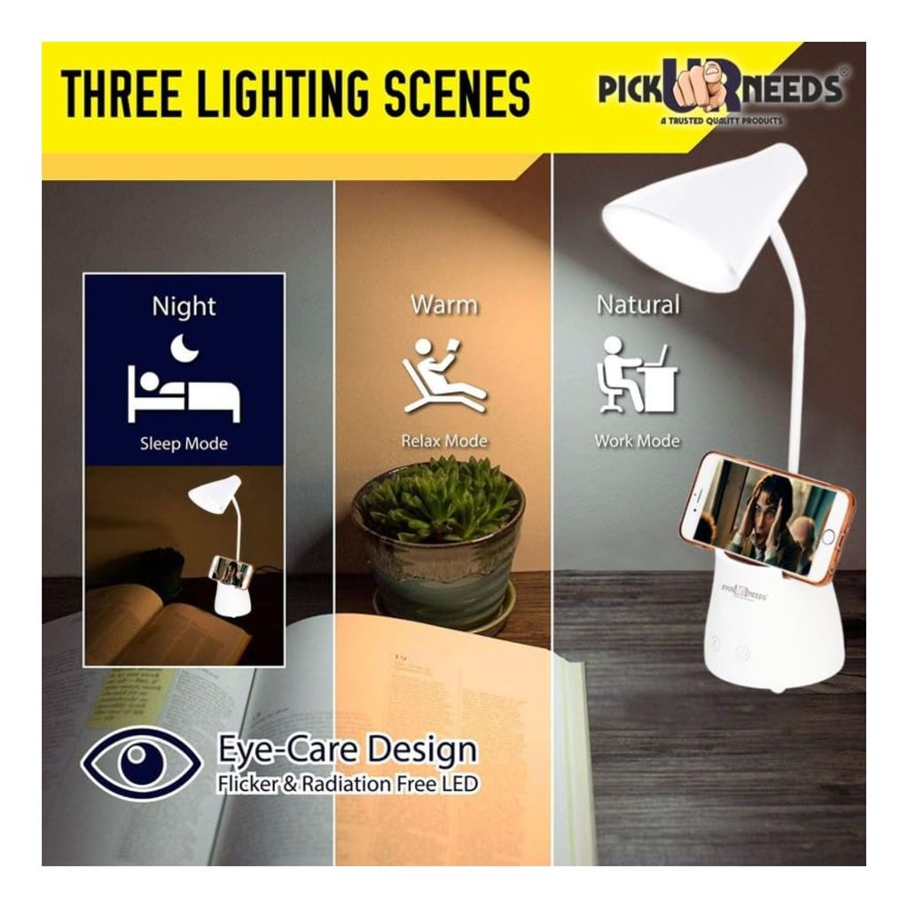 PICK UR NEEDS® CHARGEABLE LED TOUCH ON/OFF STUDY TABLE LAMP CHILDREN EYE PROTECTION STUDENT STUDY READING DIMMER RECHARGEABLE LED TABLE LAMPS USB CHARGING(COLOR WHITE) (5 IN ONE) (NEW 5 IN 1)