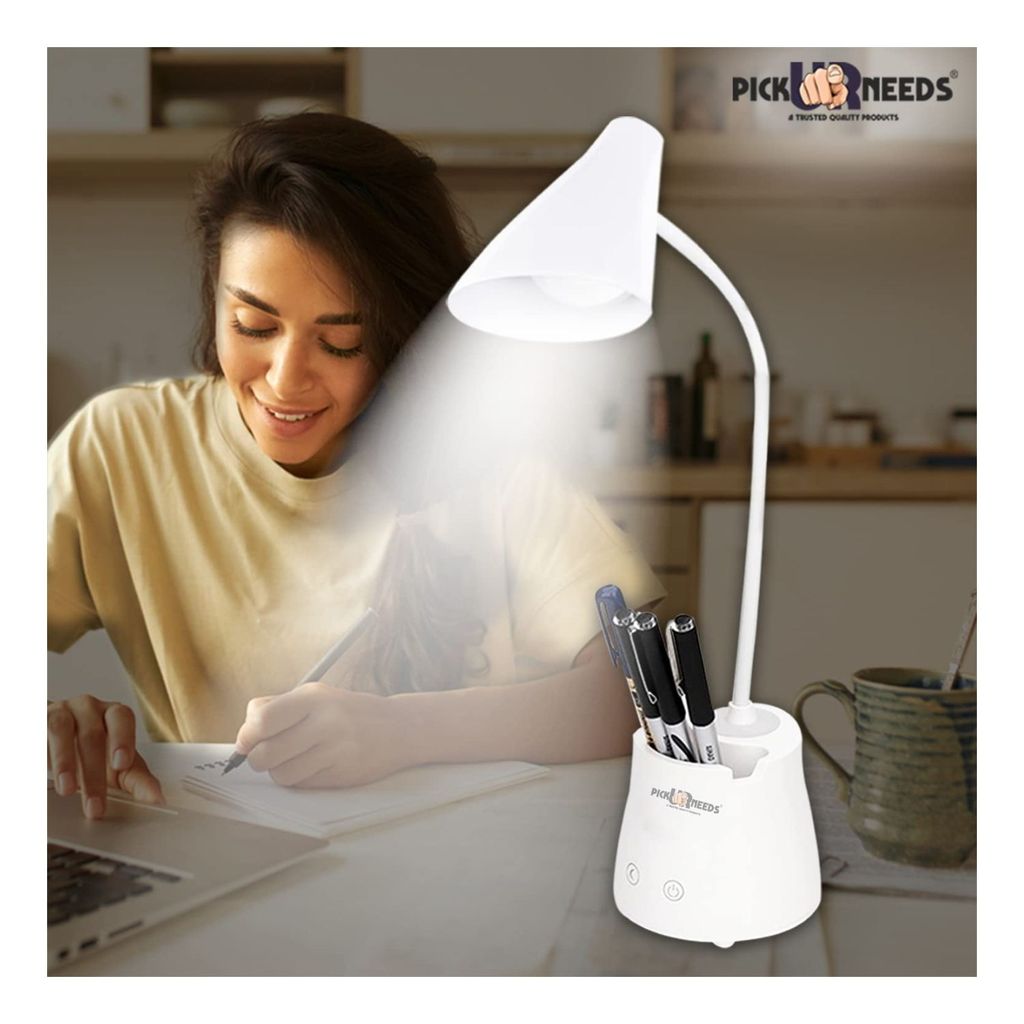 PICK UR NEEDS® CHARGEABLE LED TOUCH ON/OFF STUDY TABLE LAMP CHILDREN EYE PROTECTION STUDENT STUDY READING DIMMER RECHARGEABLE LED TABLE LAMPS USB CHARGING(COLOR WHITE) (5 IN ONE) (NEW 5 IN 1)