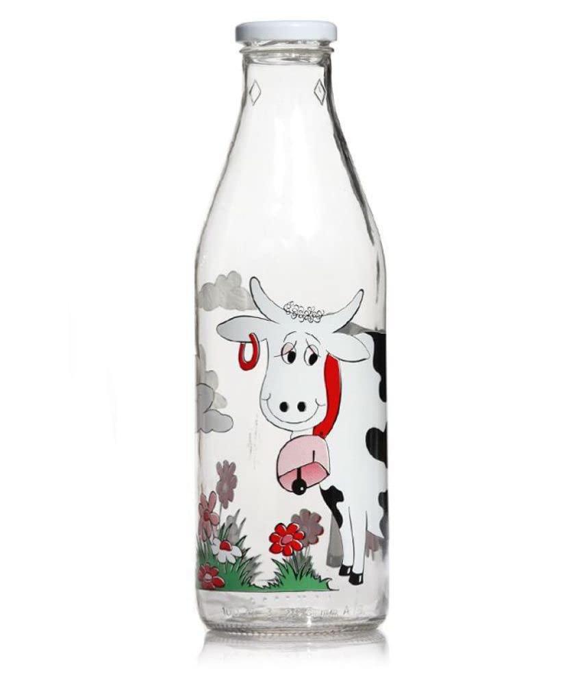 Incrizma Glass Italian Freeze Safe Air Tight Flip Cap Water, Milk and Juice Bottle (1000 ml, Multicolored), Set of 1