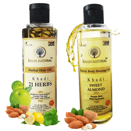 Khadi Natural 21 Herbs Sweet Almond Hair Oil 420ml - Herbal Hair Care for Strength and Softness (21 Herbs Sweet Almond)