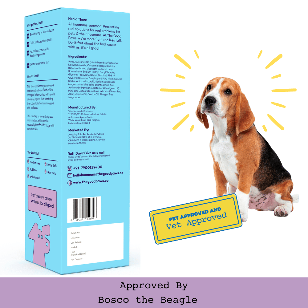 The Good Paws FRESSSSH AF Short Coat Shampoo | Cleans & Freshens Coat | Made Safe I Dog Shampoo for Labrador, Beagle, Indie | All Natural Jojoba & Castor Oil | Pet Shampoo for Dogs & Cats | 250 ml