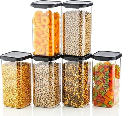 MEGADEALS Unbreakable Air Tight Square Plastic Containers Set for Kitchen Storage 1100ml Kitchen Container, Storage/Container Sets, Plastic Grocery Container, Air-Tight Design (Pack of 6)