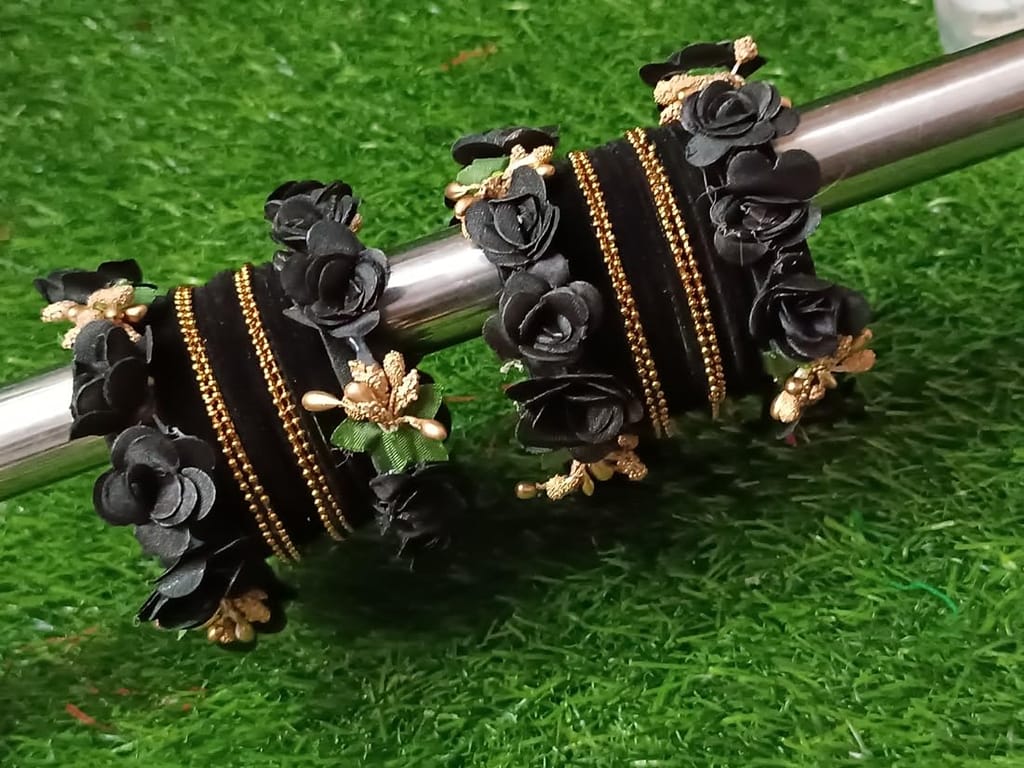 Velvet Flower ball Chain Bangles