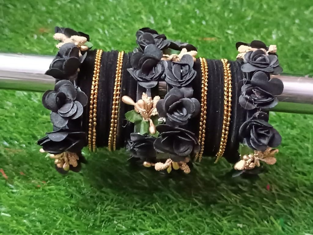 Velvet Flower ball Chain Bangles