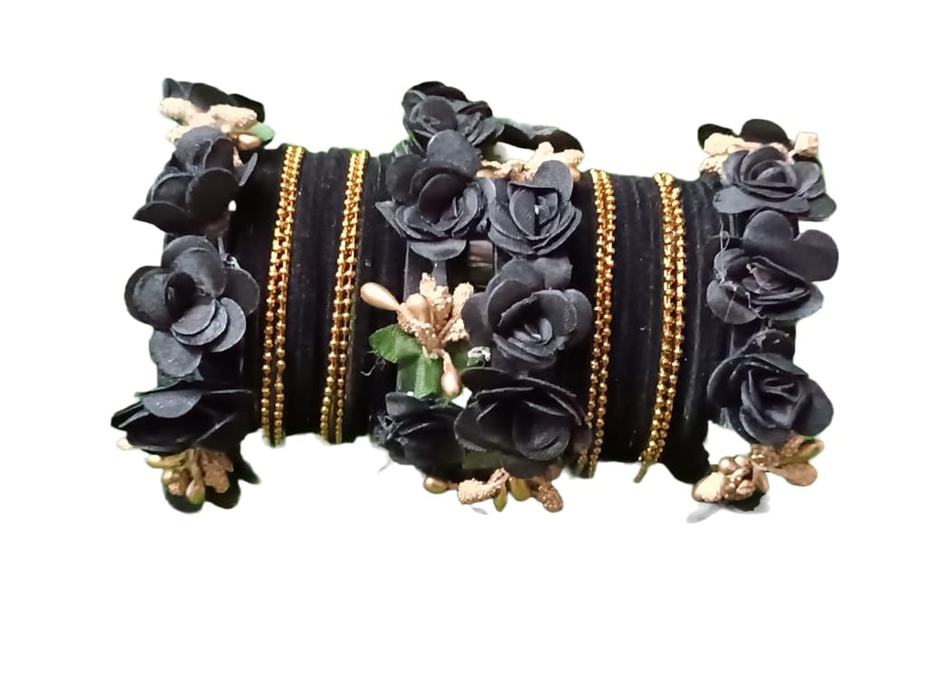 Velvet Flower ball Chain Bangles