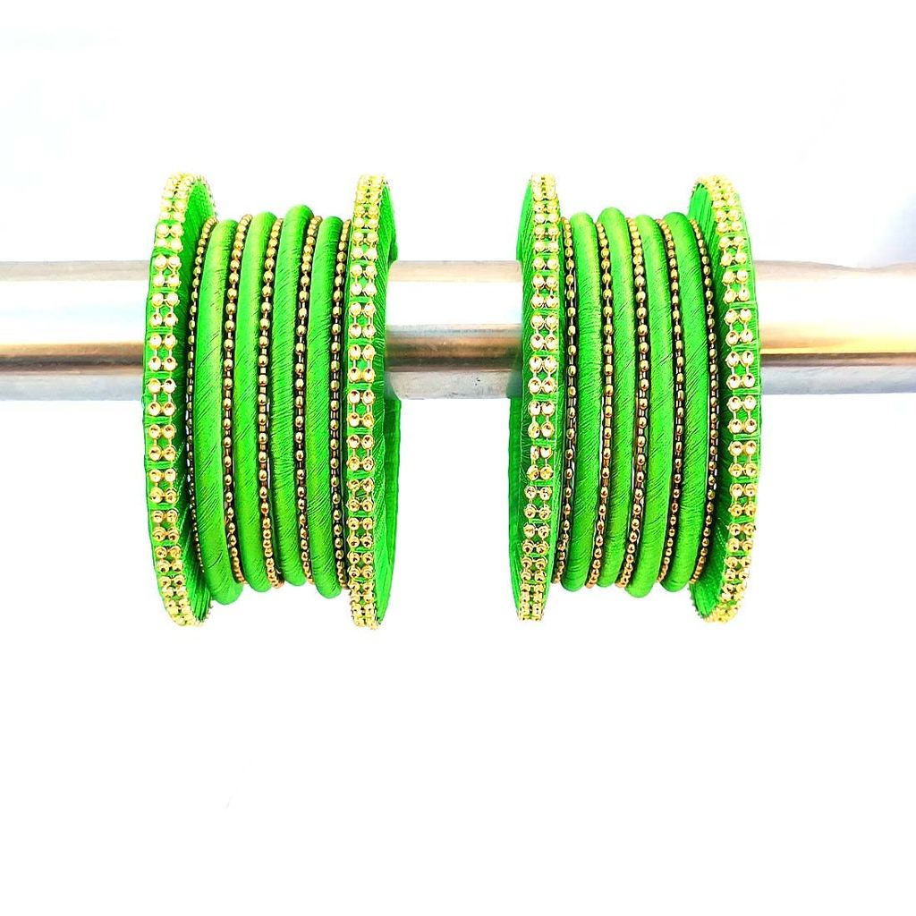 Stylish Alloy Women & Girls Ball Chain Bangles with Intricate Bagdi Thread Design - Ball Chain Bangles - Bagdi Thread Bangles - Traditional Bangles for Wedding, Party, Anniversary-10 (Lime, 2.4)