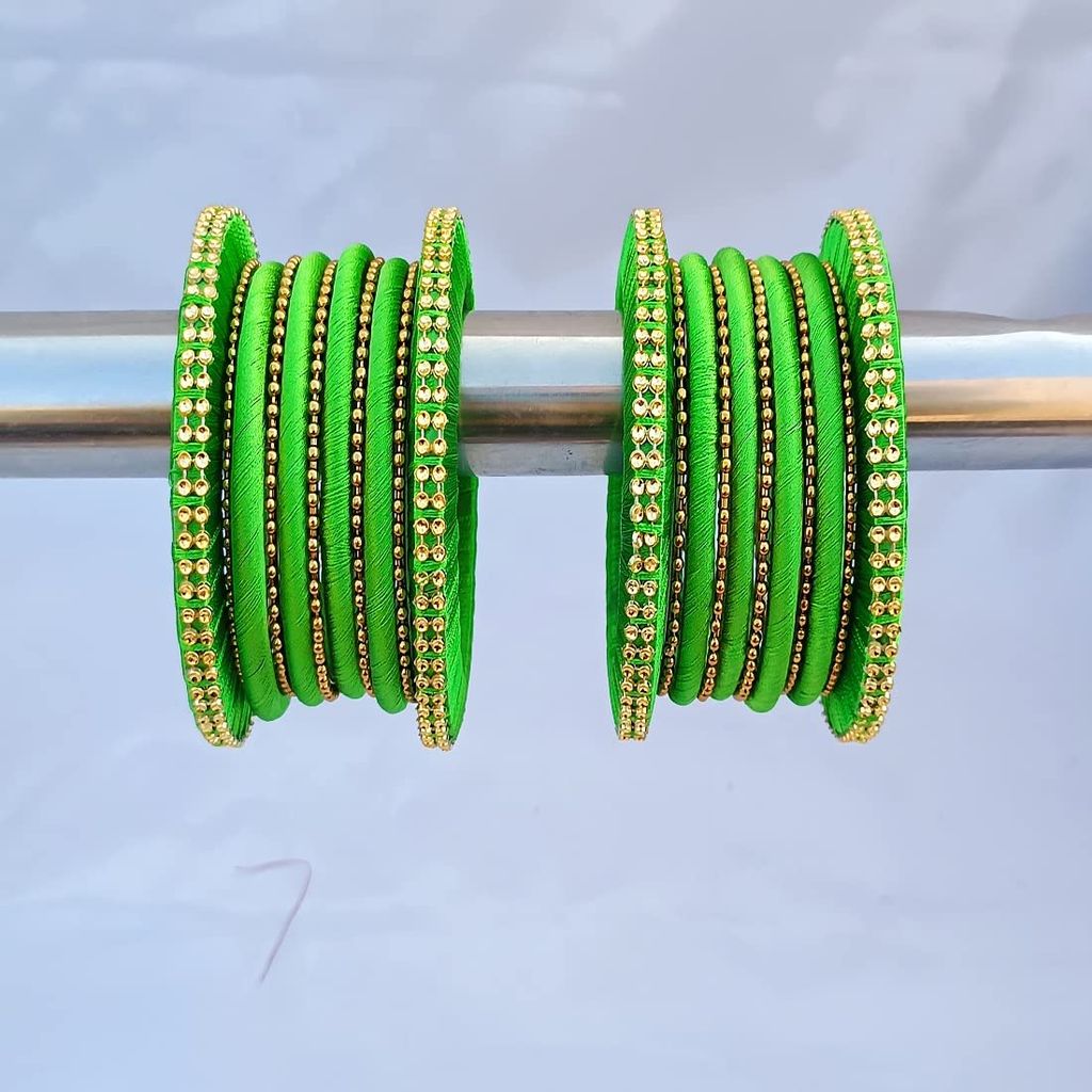 Stylish Alloy Women & Girls Ball Chain Bangles with Intricate Bagdi Thread Design - Ball Chain Bangles - Bagdi Thread Bangles - Traditional Bangles for Wedding, Party, Anniversary-10 (Lime, 2.4)