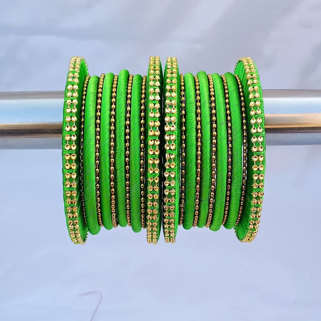 Stylish Alloy Women & Girls Ball Chain Bangles with Intricate Bagdi Thread Design - Ball Chain Bangles - Bagdi Thread Bangles - Traditional Bangles for Wedding, Party, Anniversary-10 (Lime, 2.4)