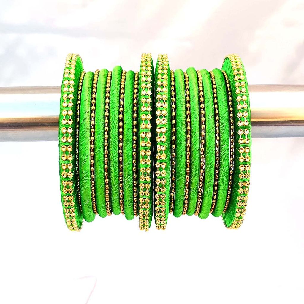 Stylish Alloy Women & Girls Ball Chain Bangles with Intricate Bagdi Thread Design - Ball Chain Bangles - Bagdi Thread Bangles - Traditional Bangles for Wedding, Party, Anniversary-10 (Lime, 2.4)