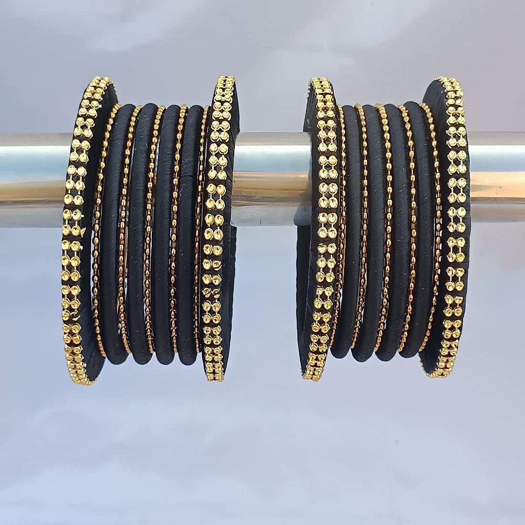 Stylish Alloy Women & Girls Ball Chain Bangles with Intricate Bagdi Thread Design - Ball Chain Bangles - Bagdi Thread Bangles - Traditional Bangles for Wedding, Party, Anniversary-10 (Black, 2.6)