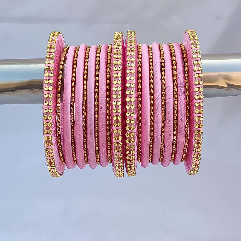 Stylish Alloy Women & Girls Ball Chain Bangles with Intricate Bagdi Thread Design - Ball Chain Bangles - Bagdi Thread Bangles - Traditional Bangles for Wedding, Party, Anniversary-10 (Pink, 2.6)