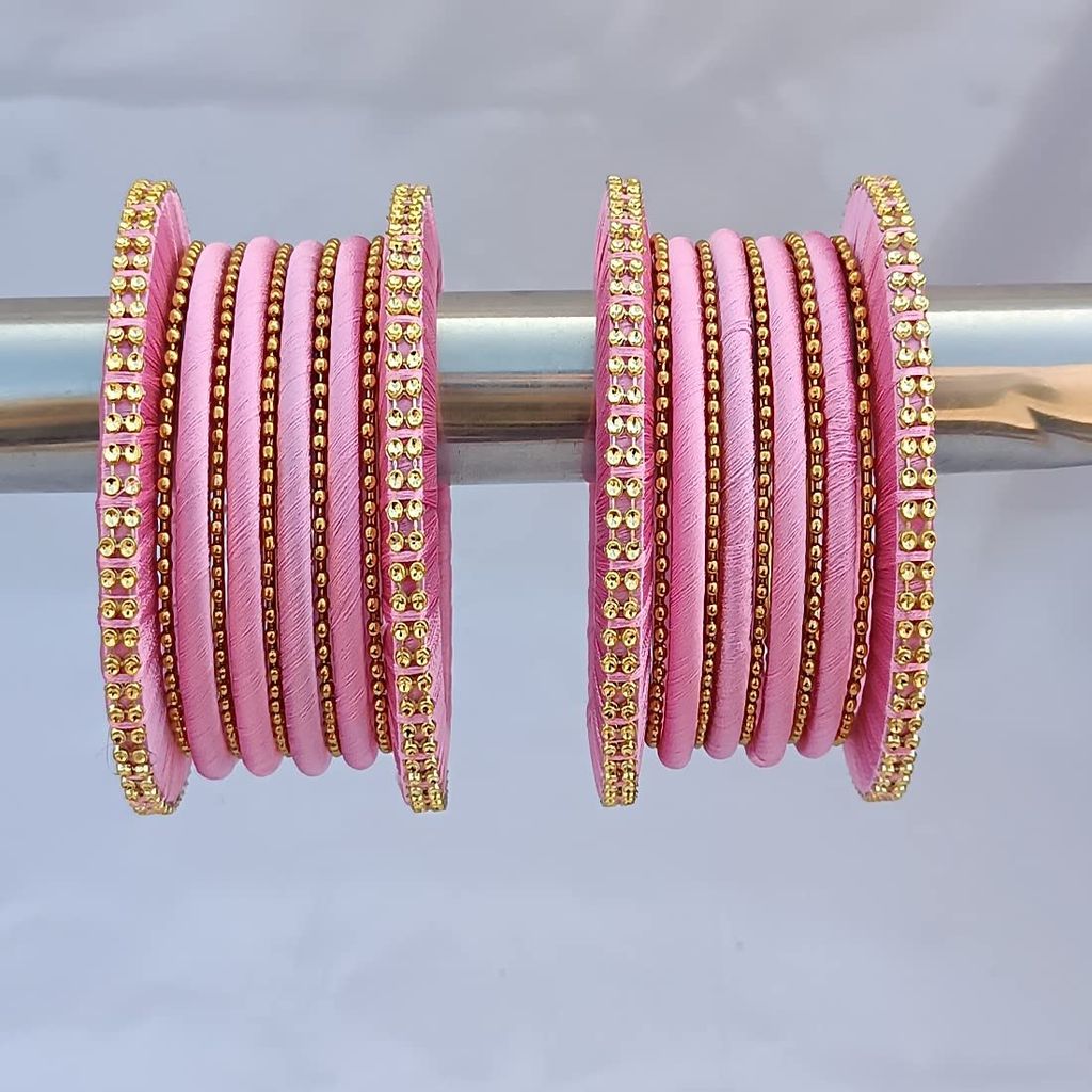Stylish Alloy Women & Girls Ball Chain Bangles with Intricate Bagdi Thread Design - Ball Chain Bangles - Bagdi Thread Bangles - Traditional Bangles for Wedding, Party, Anniversary-10 (Pink, 2.6)