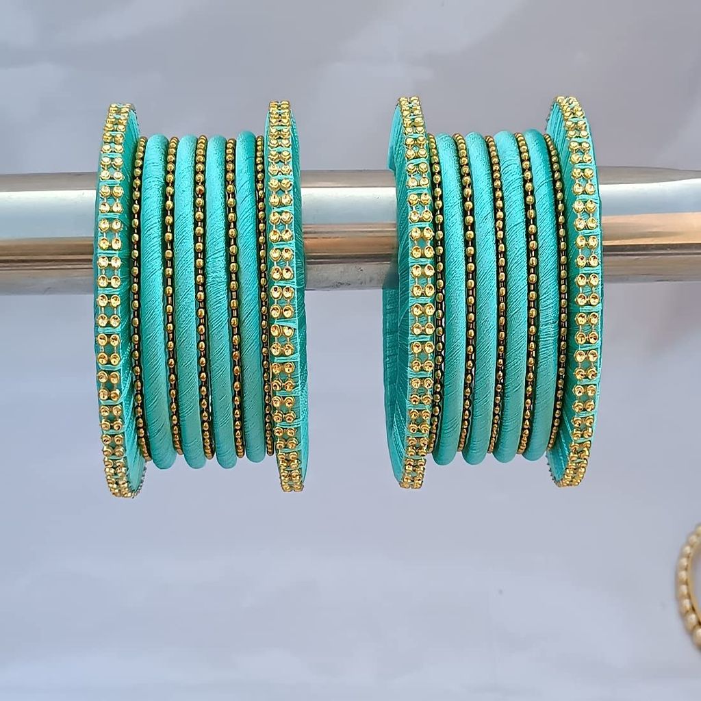 Stylish Alloy Women & Girls Ball Chain Bangles with Intricate Bagdi Thread Design - Ball Chain Bangles - Bagdi Thread Bangles - Traditional Bangles for Wedding, Party, Anniversary-10 (Pista, 2.4)