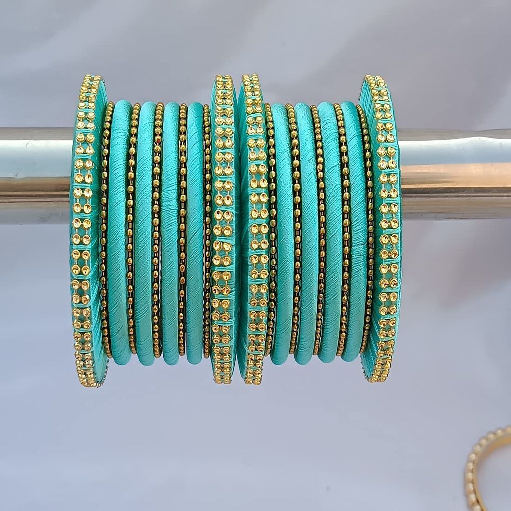 Stylish Alloy Women & Girls Ball Chain Bangles with Intricate Bagdi Thread Design - Ball Chain Bangles - Bagdi Thread Bangles - Traditional Bangles for Wedding, Party, Anniversary-10 (Pista, 2.4)