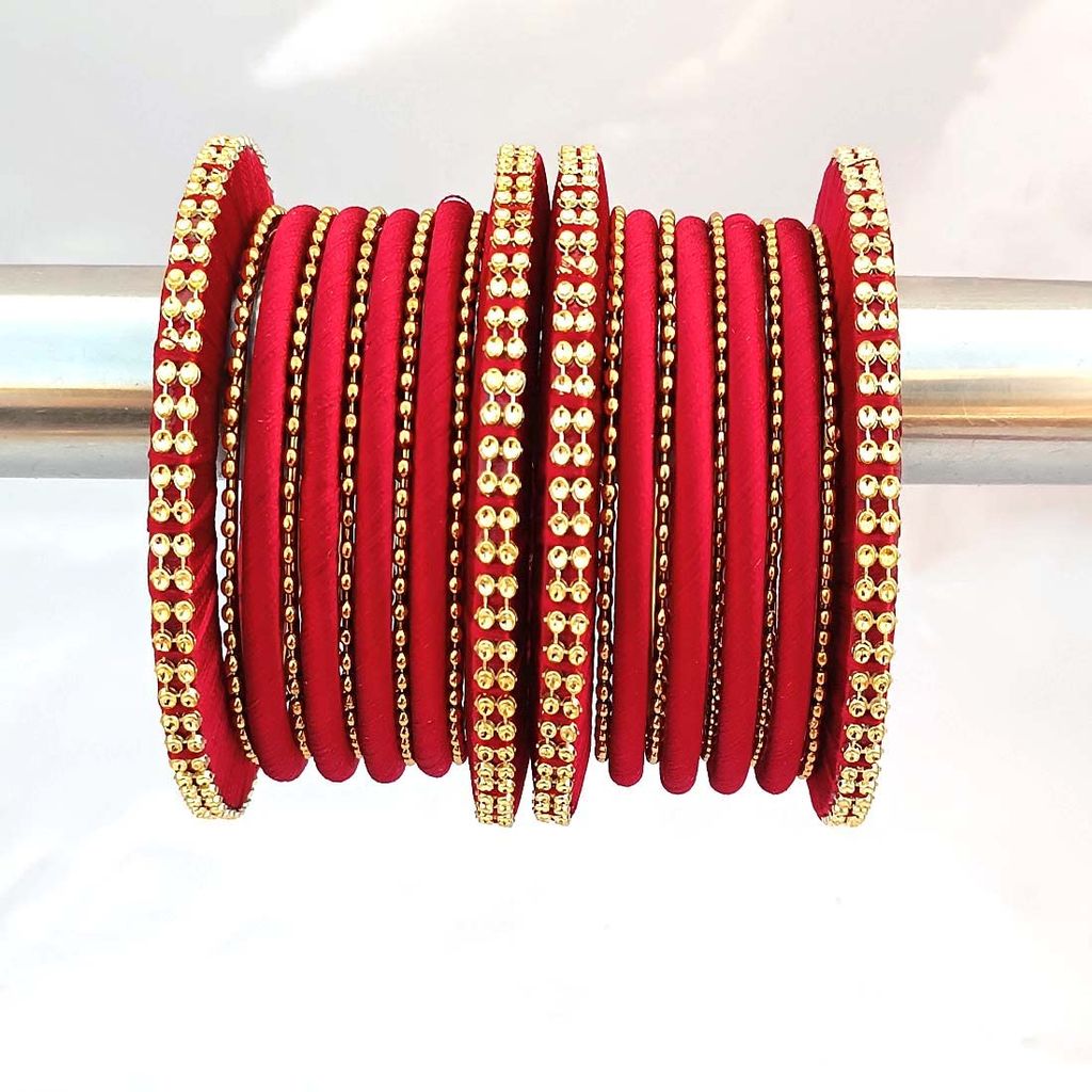 Stylish Alloy Women & Girls Ball Chain Bangles with Intricate Bagdi Thread Design - Ball Chain Bangles - Bagdi Thread Bangles - Traditional Bangles for Wedding, Party, Anniversary-10 (Maroon, 2.8)