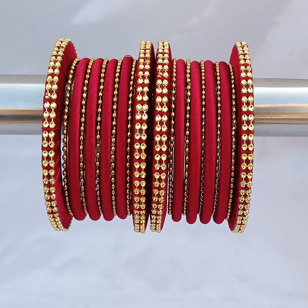 Stylish Alloy Women & Girls Ball Chain Bangles with Intricate Bagdi Thread Design - Ball Chain Bangles - Bagdi Thread Bangles - Traditional Bangles for Wedding, Party, Anniversary-10 (Maroon, 2.8)