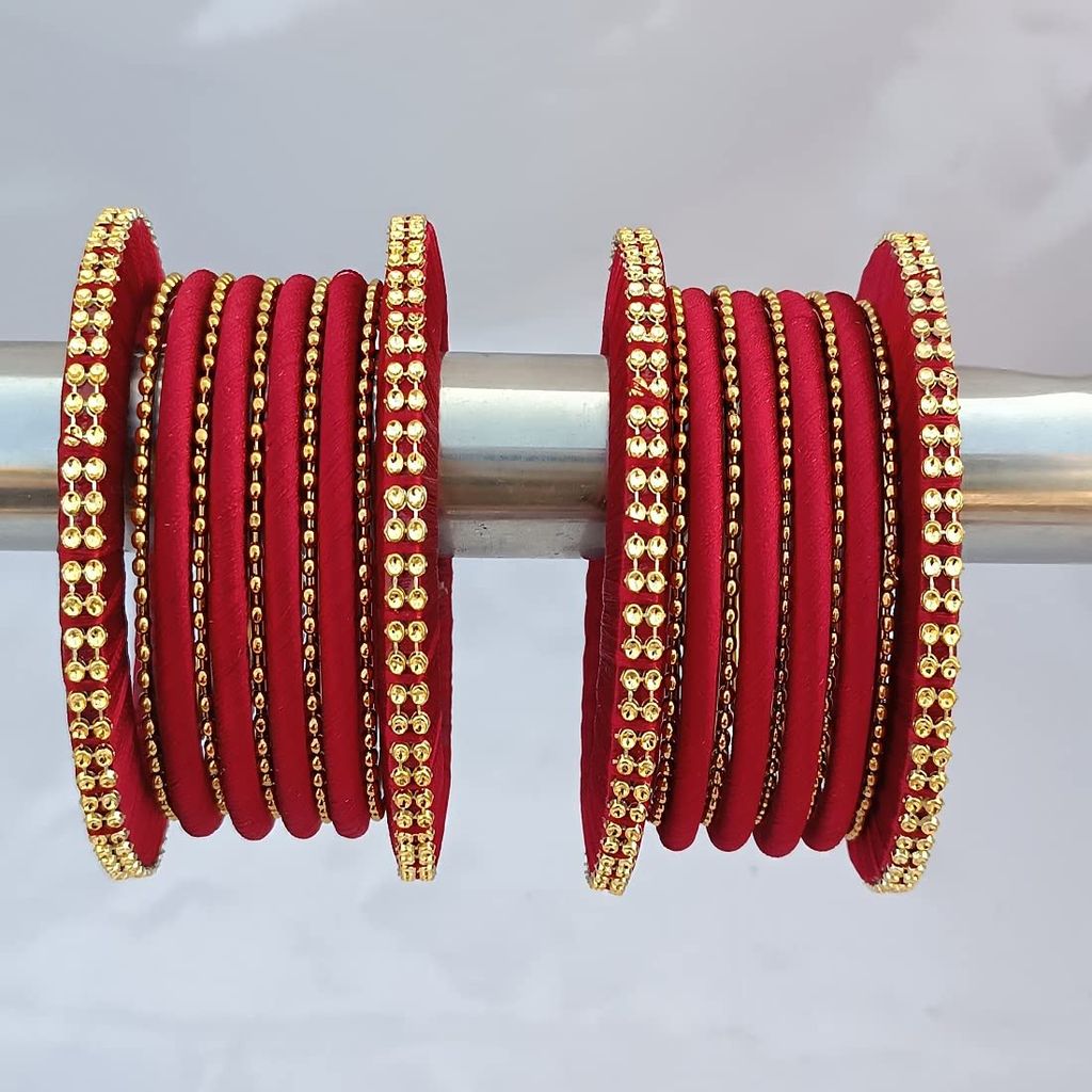 Stylish Alloy Women & Girls Ball Chain Bangles with Intricate Bagdi Thread Design - Ball Chain Bangles - Bagdi Thread Bangles - Traditional Bangles for Wedding, Party, Anniversary-10 (Maroon, 2.8)