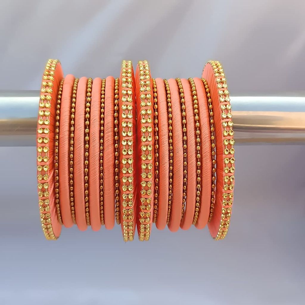Stylish Alloy Women & Girls Ball Chain Bangles with Intricate Bagdi Thread Design - Ball Chain Bangles - Bagdi Thread Bangles - Traditional Bangles for Wedding, Party, Anniversary-10 (Peach, 2.6)