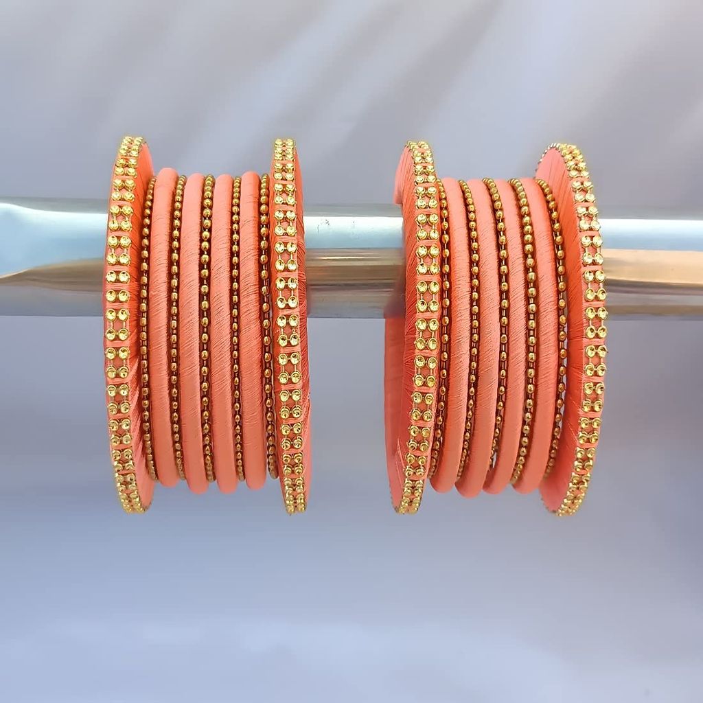 Stylish Alloy Women & Girls Ball Chain Bangles with Intricate Bagdi Thread Design - Ball Chain Bangles - Bagdi Thread Bangles - Traditional Bangles for Wedding, Party, Anniversary-10 (Peach, 2.6)