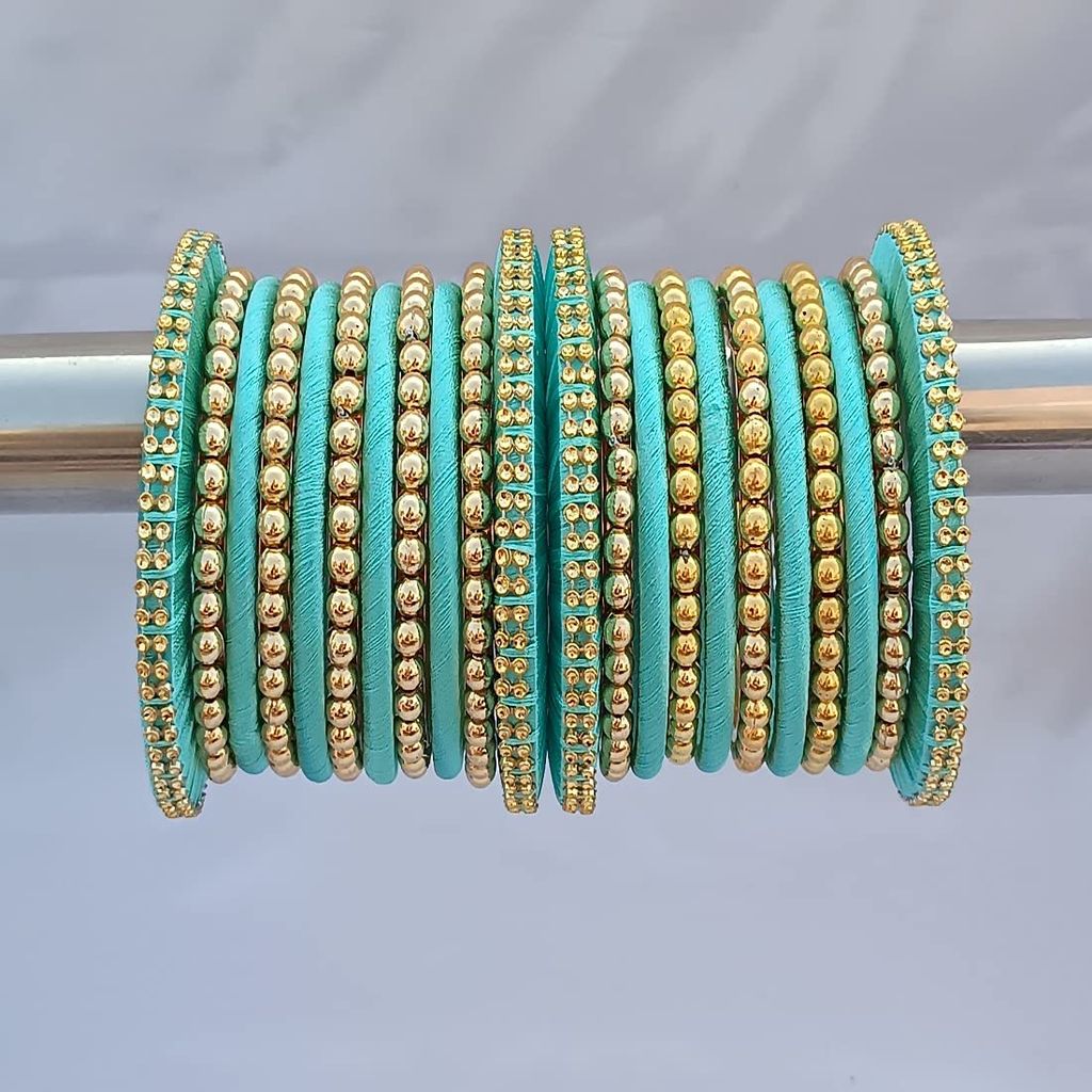 Stylish Alloy Women & Girl's Bagdi Thread Golden Moti Bangles | Golden Bangles | Alloy Bangles | Bagdi Thread Bangles | Fashion Bangles-100 (Peach, 2.8)