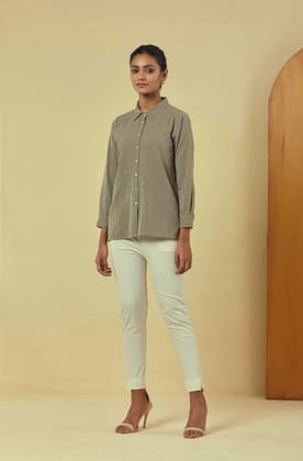 Maya Olive Green Handwoven Striped Shirt