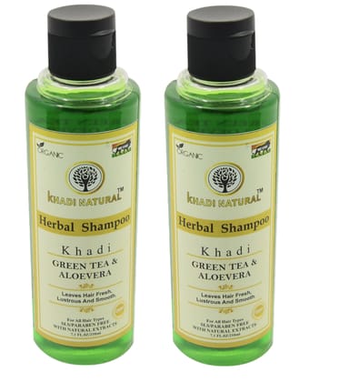 Khadi Natural Conditioning Green Tea Aloe Vera Shampoo - 210ml, Pack of 2  Herbal Hair Cleanser for Nourished and Refreshed Hair