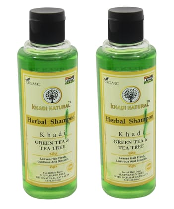 Khadi Natural Green Tea Tree Shampoo - 210ml, Pack of 2 Herbal Hair Cleanser for Scalp Health and Hair Vitality