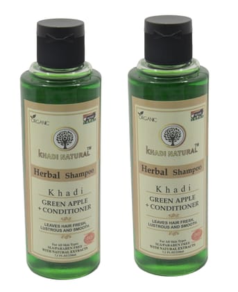 Khadi Natural Green Apple Conditioner Shampoo - 210ml, Pack of 2 Herbal Hair Cleanser for Nourished and Refreshed Hair