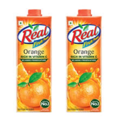 Real Orange Juice 1-L Tetra Pack (Pack of 2) with Reusable Stainless Steel Drinking Straws (Set of 4 Straws and Cleaning Brush)