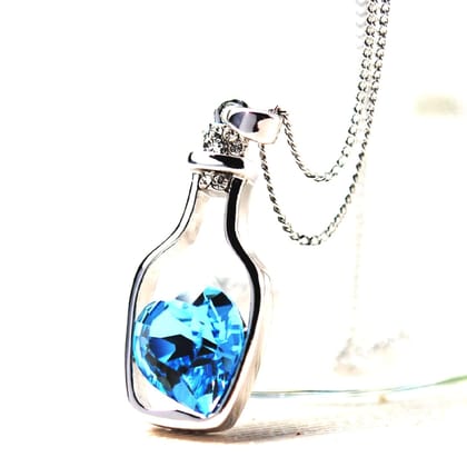 Q D Valentine's Day Gift Women's Crystal Love Heart Drift Bottle Pendant Necklace