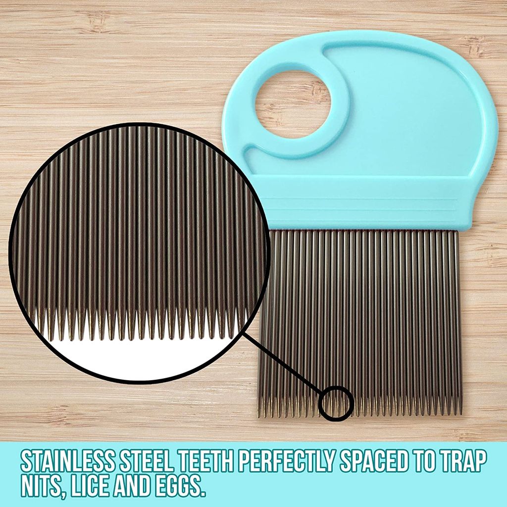Q D LIGHT BLUE Metal Long Teeth Magnify Lens stainless steel Hair Lice Nit and Egg Removar Comb with Plastic handle Grip for school kids,Man, women,Baby (Random Colour)